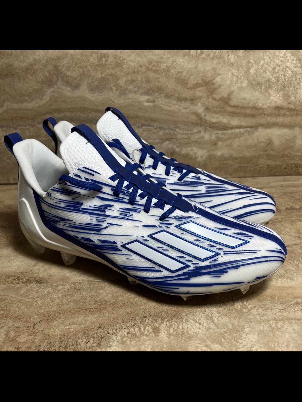 Adidas Adizero Football Cleats White Blue Metallic Silver Men’s
